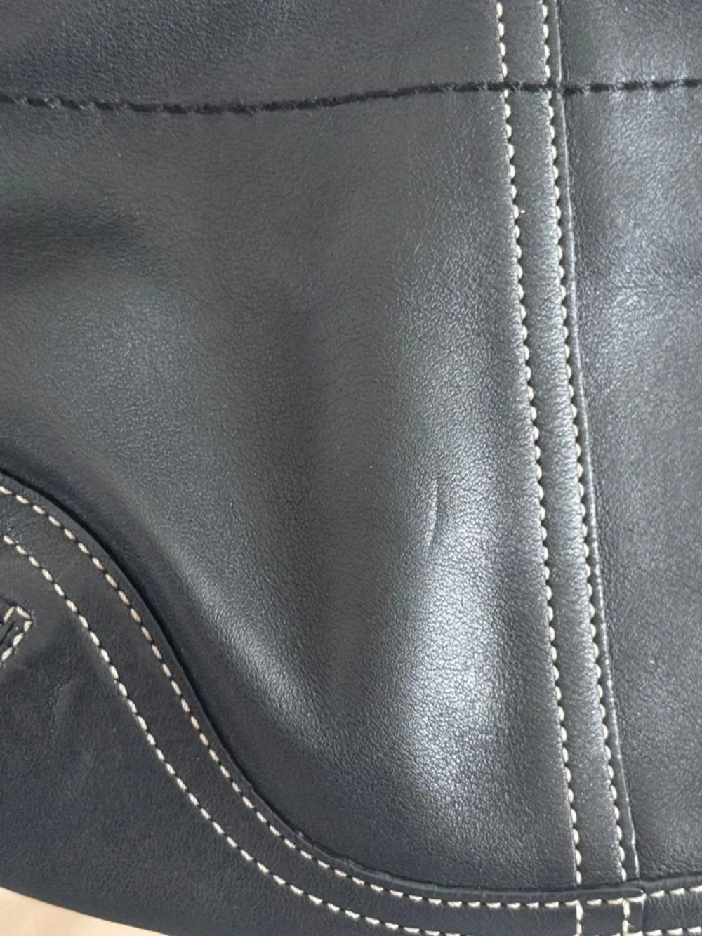 Coach Black Leather Curved Hobo Bag with Silver Hardware